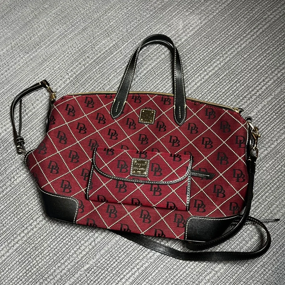 Dooney & Bourke Signature Monogram Satchel & Wallet Set Burgundy Black Crossbody
